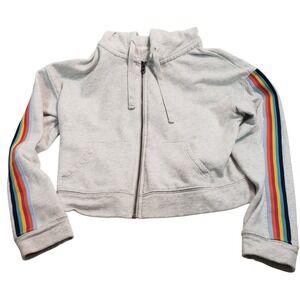Aero Rainbow Stripe Cropped Zip Up Hoodie Women Size Medium Heather Grey SAPIIN1